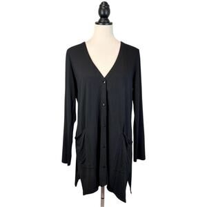 J. Jill Wearever Rayon Cardigan V-Neck Medium Black Pockets Lagenlook